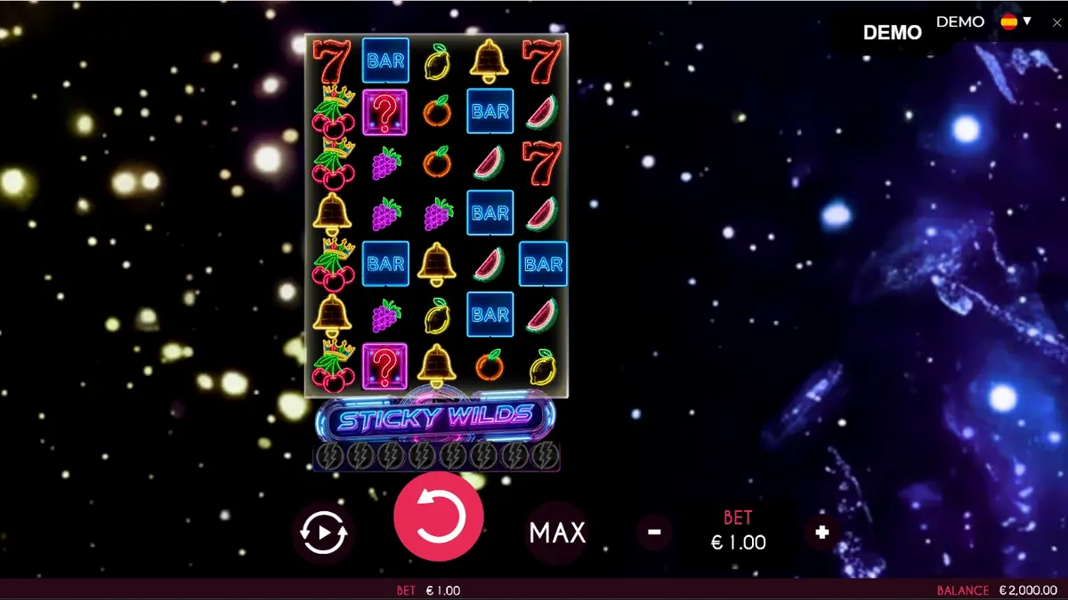 Interface vibrante e neon do slot Turbo Fortune Cherryways com símbolos de frutas brilhantes.